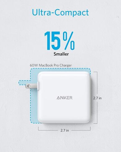 Anker 60W 2-Port USB C Charger, PowerPort Atom PD 2 [GAN Tech] Compact Foldable Wall Charger, Power Delivery for MacBook Pro/Air, iPad Pro, iPhone 11 / Pro/Max/XR/XS/X, Pixel, Galaxy, and More in Saudi Arabia