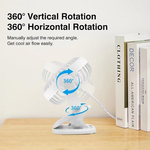 Small Portable Clip on Fan, USB Fan for Bed Office Dorm Camp Stroller, 2-Speed Adjustment, 360° Rotation, White in Saudi Arabia