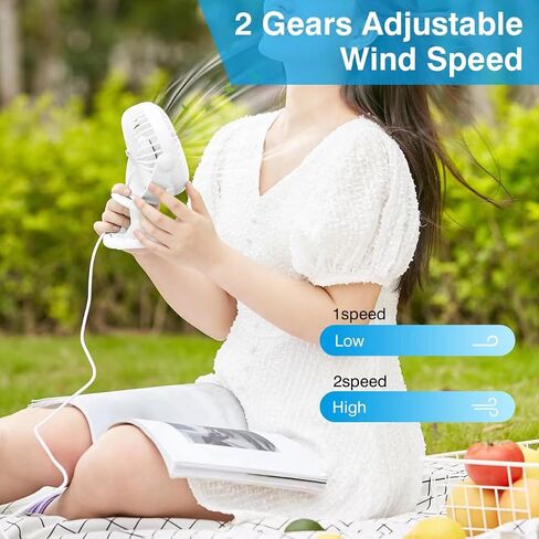 Small Portable Clip on Fan, USB Fan for Bed Office Dorm Camp Stroller, 2-Speed Adjustment, 360° Rotation, White in Saudi Arabia