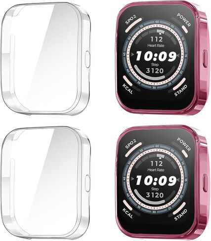 Suoman 4 Pack Screen Protector Case for Amazfit Bip 5, All-Around Protective Soft TPU Flexible Bumper Screen Protective Case for Amazfit Bip 5 Smartwatch (Black+Rose Gold+Pink+Clear) in Saudi Arabia