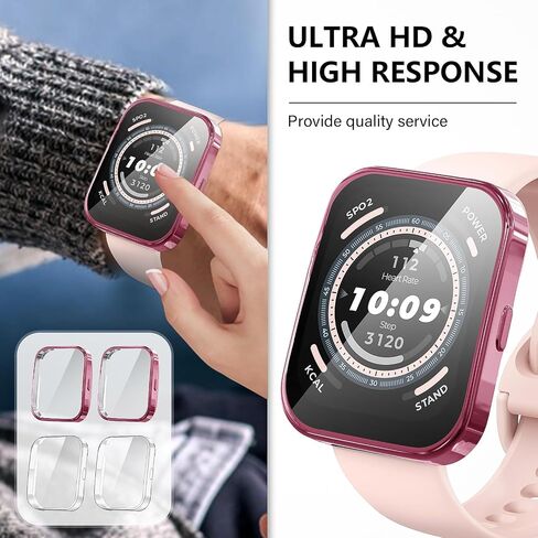 Suoman 4 Pack Screen Protector Case for Amazfit Bip 5, All-Around Protective Soft TPU Flexible Bumper Screen Protective Case for Amazfit Bip 5 Smartwatch (Black+Rose Gold+Pink+Clear) in Saudi Arabia