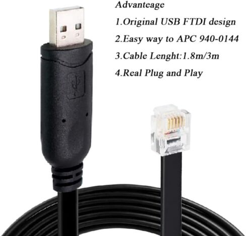 APC PDU Serial Cable 940-0144 USB to RJ12 Configuration Replacement Console APC UPS AP7752, AP7730,AP7732 etc, Rack Metered PDU (10FT/3M) in Kuwait