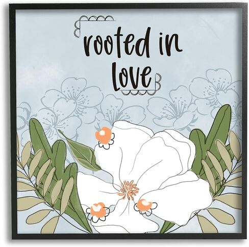 Stupell Industries Rooted in Love Phrase Fluid Floral Flower, Designed by Terri Conrad Black Framed Wall Art, 12 x 12, Blue in Saudi Arabia