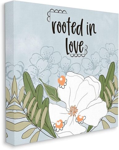 Stupell Industries Rooted in Love Phrase Fluid Floral Flower, Designed by Terri Conrad Black Framed Wall Art, 12 x 12, Blue in Saudi Arabia