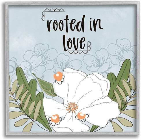 Stupell Industries Rooted in Love Phrase Fluid Floral Flower, Designed by Terri Conrad Black Framed Wall Art, 12 x 12, Blue in Saudi Arabia