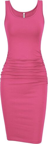 Missufe Women's Sleeveless Tank Ruched Casual Knee Length Bodycon Sundress Basic Fitted Dress in Saudi Arabia