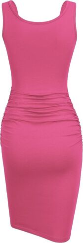 Missufe Women's Sleeveless Tank Ruched Casual Knee Length Bodycon Sundress Basic Fitted Dress in Saudi Arabia