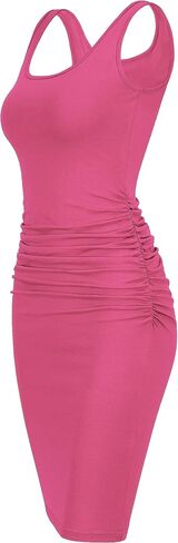 Missufe Women's Sleeveless Tank Ruched Casual Knee Length Bodycon Sundress Basic Fitted Dress in Saudi Arabia