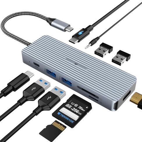موزع USB C، قاعدة توصيل 10 في 1 مع HDMI 4K، منفذ نقل بيانات USB-C، 2* USB3.0 Type-A، 2* USB 2.0 Type-A، قارئ بطاقة SD/TF، ​​مقبس استريو 3.5 ملم لنظام التشغيل Mac OS & شبابيك in Saudi Arabia