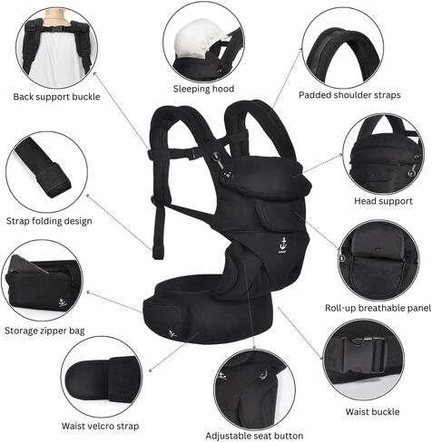 All-Season Ergonomic Baby Carrier, Breathable Baby Carrier Newborn to Toddler (8-33lbs), Toddler Carrier, Infant Carrier with Temperature Control Panel Design (Olive Black) in Saudi Arabia