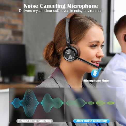 MAIRDI Wireless Headset with Microphone for Work, Trucker Bluetooth Headset for Cell Phone PC Office, Dual Wireless Bluetooth Headset 5.1 Multipoint for Teams Home Work Driver in Saudi Arabia