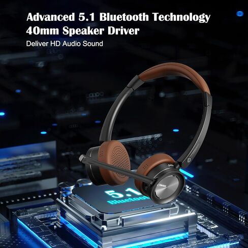 MAIRDI Wireless Headset with Microphone for Work, Trucker Bluetooth Headset for Cell Phone PC Office, Dual Wireless Bluetooth Headset 5.1 Multipoint for Teams Home Work Driver in Saudi Arabia