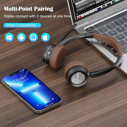 MAIRDI Wireless Headset with Microphone for Work, Trucker Bluetooth Headset for Cell Phone PC Office, Dual Wireless Bluetooth Headset 5.1 Multipoint for Teams Home Work Driver in Saudi Arabia