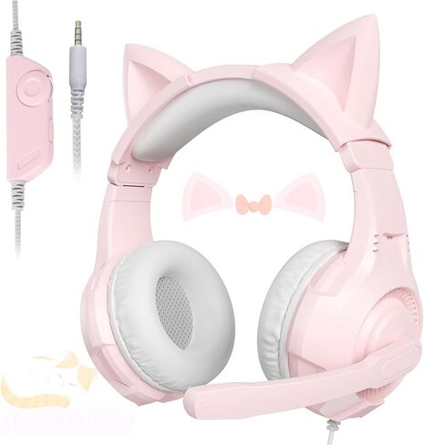 Pink Gaming Headset for PC Computer, PS4, PS5, PC, Xbox One,Switch, Cat Ear Over Ear Headphones with Stereo Surround Sound, Mic, Bass Boost for Girls, Women, Teens in Saudi Arabia