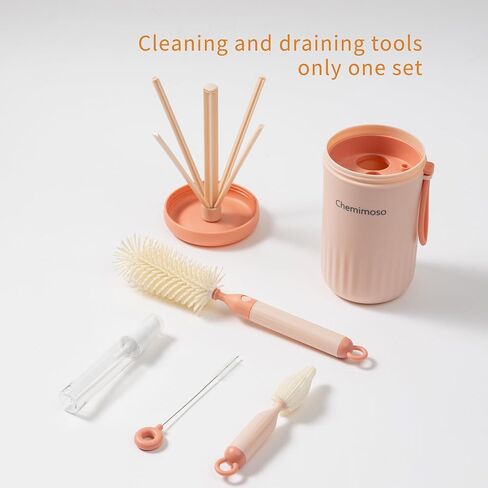 Travel Silicone Baby Bottle Cleaner Brush Set, Foldable Baby Bottle Drying Rack, Essential Cleaning Set for Outdoor Travel, Blue and White in Saudi Arabia