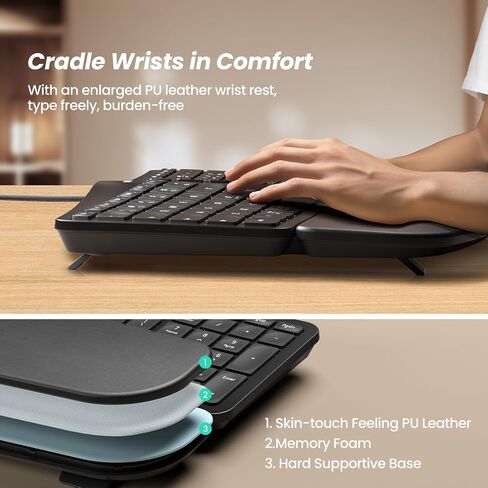 Nulea RT05C Wired Ergonomic Keyboard, Split Keyboard with Cushioned Wrist Rest, Adjustable Tilt Legs, Plug and Play, USB Corded, Compatible with Windows/Mac in Saudi Arabia