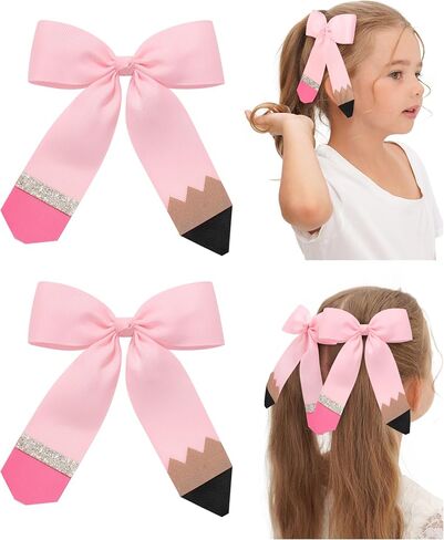 Hair Bows for Girls doboi 2PCS 4.5"Baby Hair Clips Pencil Ribbon Hair Accessories Hair Bow Alligator Clips for Baby Girls Toddlers Kids Teenagers Children Back to School Pink Bows in Pairs in Saudi Arabia
