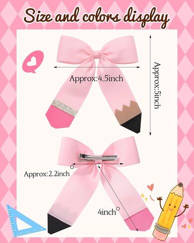 Hair Bows for Girls doboi 2PCS 4.5"Baby Hair Clips Pencil Ribbon Hair Accessories Hair Bow Alligator Clips for Baby Girls Toddlers Kids Teenagers Children Back to School Pink Bows in Pairs in Saudi Arabia
