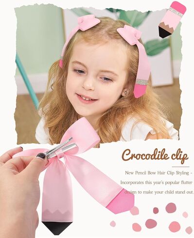 Hair Bows for Girls doboi 2PCS 4.5"Baby Hair Clips Pencil Ribbon Hair Accessories Hair Bow Alligator Clips for Baby Girls Toddlers Kids Teenagers Children Back to School Pink Bows in Pairs in Saudi Arabia