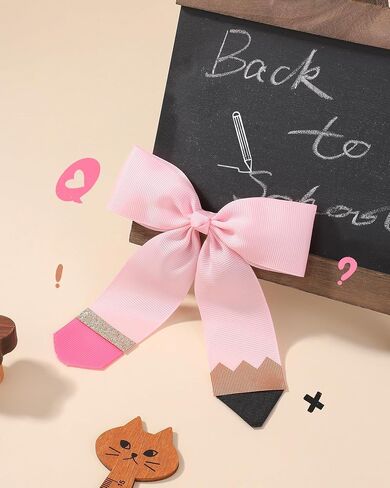 Hair Bows for Girls doboi 2PCS 4.5"Baby Hair Clips Pencil Ribbon Hair Accessories Hair Bow Alligator Clips for Baby Girls Toddlers Kids Teenagers Children Back to School Pink Bows in Pairs in Saudi Arabia