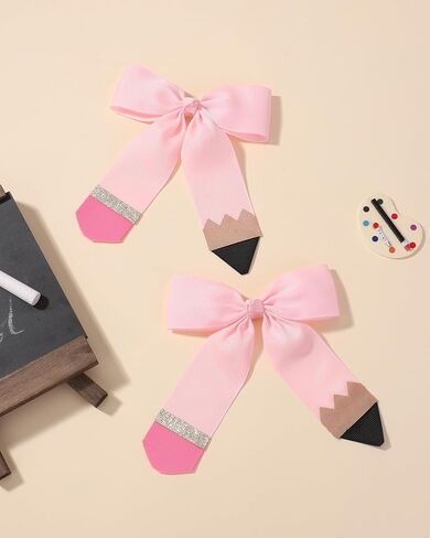 Hair Bows for Girls doboi 2PCS 4.5"Baby Hair Clips Pencil Ribbon Hair Accessories Hair Bow Alligator Clips for Baby Girls Toddlers Kids Teenagers Children Back to School Pink Bows in Pairs in Saudi Arabia