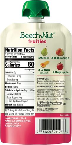 Beech-Nut Baby Food Pouches, Apple Mango Carrot Fruit Puree Baby & Toddler Food, 3.5 oz (12 Pack) in Saudi Arabia