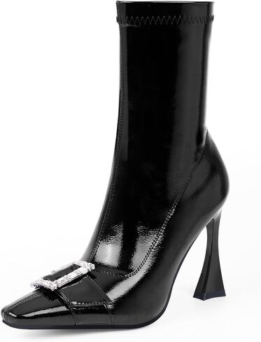 Women's Rhinestone Buckle Stiletto High Heel Ankle Boots Closed Toe Dress Party Booties in Saudi Arabia