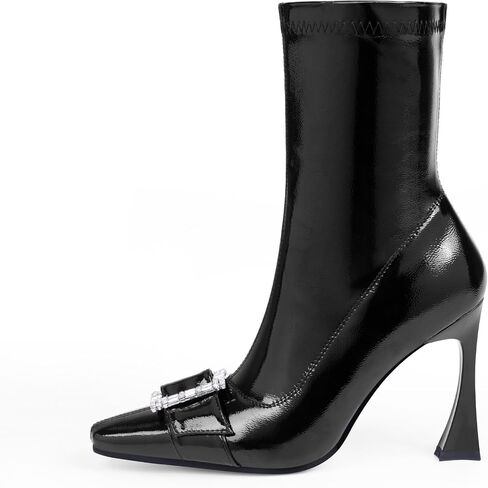 Women's Rhinestone Buckle Stiletto High Heel Ankle Boots Closed Toe Dress Party Booties in Saudi Arabia