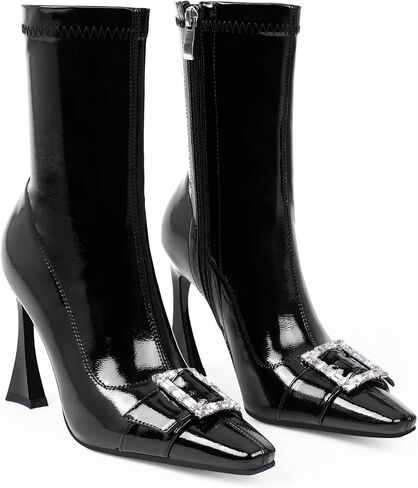 Women's Rhinestone Buckle Stiletto High Heel Ankle Boots Closed Toe Dress Party Booties in Saudi Arabia
