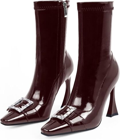 Women's Rhinestone Buckle Stiletto High Heel Ankle Boots Closed Toe Dress Party Booties in Saudi Arabia