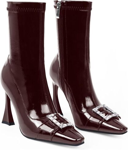 Women's Rhinestone Buckle Stiletto High Heel Ankle Boots Closed Toe Dress Party Booties in Saudi Arabia