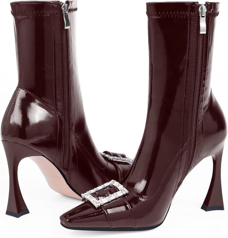Women's Rhinestone Buckle Stiletto High Heel Ankle Boots Closed Toe Dress Party Booties in Saudi Arabia