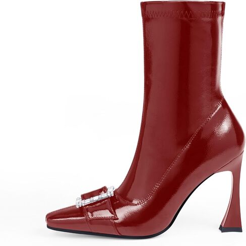 Women's Rhinestone Buckle Stiletto High Heel Ankle Boots Closed Toe Dress Party Booties in Saudi Arabia