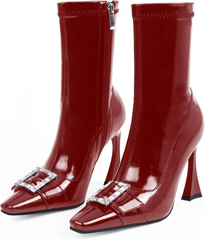 Women's Rhinestone Buckle Stiletto High Heel Ankle Boots Closed Toe Dress Party Booties in Saudi Arabia