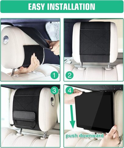 حامل الكمبيوتر اللوحي للسيارة WONNIE، متوافق مع الأجهزة اللوحية مقاس 10-12.9 بوصة، حزام مسند رأس قابل للتعديل، سهل التركيب، تصميم مضاد للانزلاق والخدش، يشمل الضمان in Kuwait