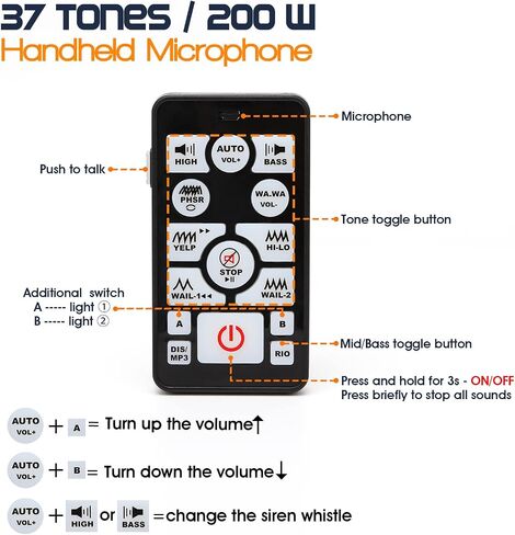 BooYu 12V 200W 37 Tones Police Warning Emergency Siren PA System for Firefighter Ambulance Vehicles Truck Car SUV ATV UTV [180° Design Speaker][135dB][Handheld Microphone][Hands-Free][2x10A Switches] in Saudi Arabia