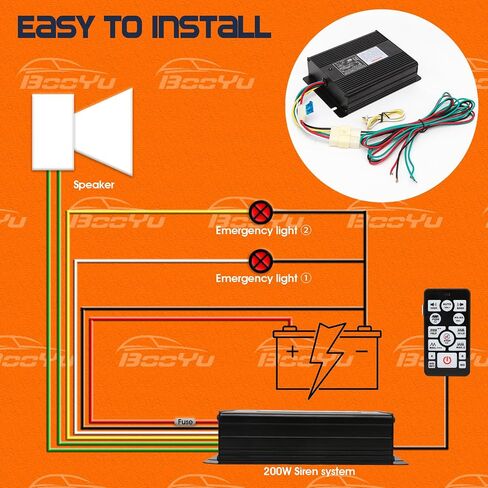 BooYu 12V 200W 37 Tones Police Warning Emergency Siren PA System for Firefighter Ambulance Vehicles Truck Car SUV ATV UTV [180° Design Speaker][135dB][Handheld Microphone][Hands-Free][2x10A Switches] in Saudi Arabia