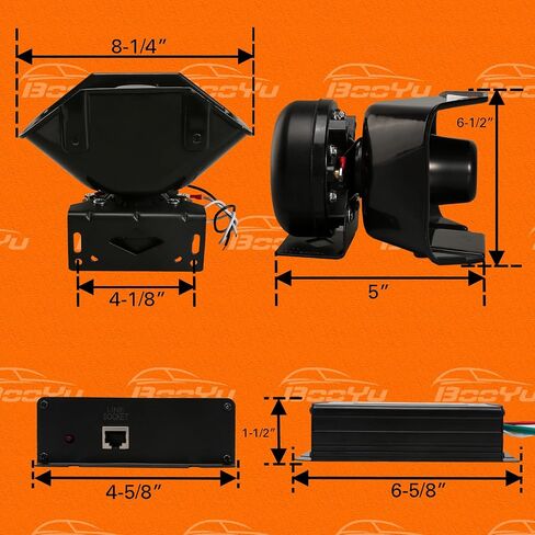 BooYu 12V 200W 37 Tones Police Warning Emergency Siren PA System for Firefighter Ambulance Vehicles Truck Car SUV ATV UTV [180° Design Speaker][135dB][Handheld Microphone][Hands-Free][2x10A Switches] in Saudi Arabia