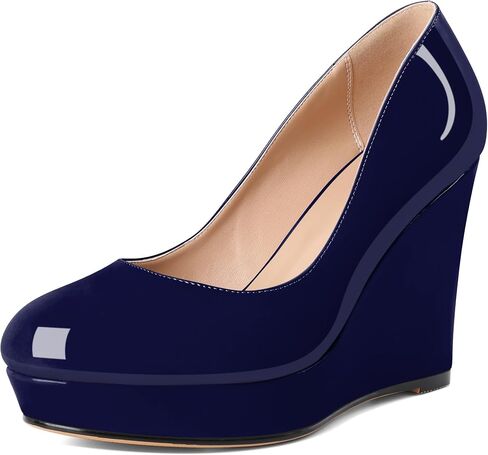 Wedge Pumps for Women Platform Heels Round Toe Heels Slip On Wedge High Heels Dress Shoes 4 Inch in Saudi Arabia