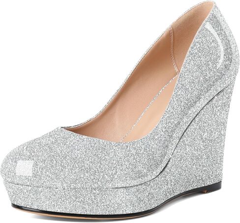 Wedge Pumps for Women Platform Heels Round Toe Heels Slip On Wedge High Heels Dress Shoes 4 Inch in Saudi Arabia