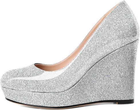 Wedge Pumps for Women Platform Heels Round Toe Heels Slip On Wedge High Heels Dress Shoes 4 Inch in Saudi Arabia