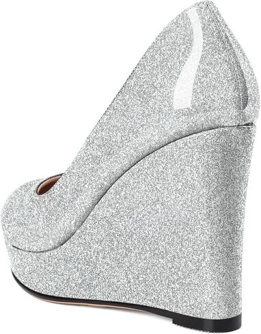 Wedge Pumps for Women Platform Heels Round Toe Heels Slip On Wedge High Heels Dress Shoes 4 Inch in Saudi Arabia