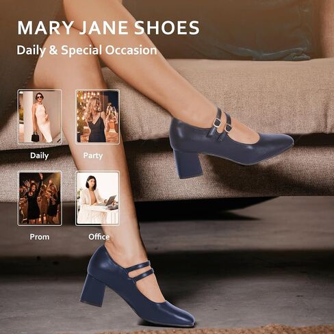 IDIFU IN2 Mary Jane Shoes Women Dress Shoes Women's Pumps Chunky Low Block Heels Square Closed Toe Strappy Wedding Business Bride Comfortable Short Graduation Two Strap Cute Vintage Heels Pumps Shoes in Saudi Arabia