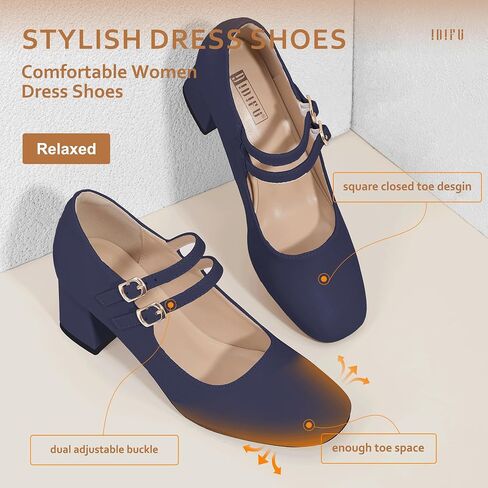 IDIFU IN2 Mary Jane Shoes Women Dress Shoes Women's Pumps Chunky Low Block Heels Square Closed Toe Strappy Wedding Business Bride Comfortable Short Graduation Two Strap Cute Vintage Heels Pumps Shoes in Saudi Arabia