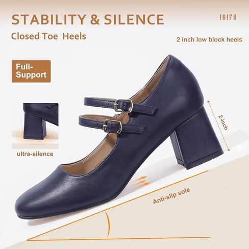 IDIFU IN2 Mary Jane Shoes Women Dress Shoes Women's Pumps Chunky Low Block Heels Square Closed Toe Strappy Wedding Business Bride Comfortable Short Graduation Two Strap Cute Vintage Heels Pumps Shoes in Saudi Arabia