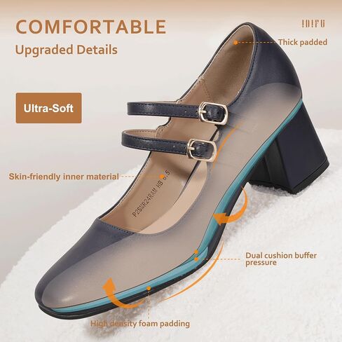 IDIFU IN2 Mary Jane Shoes Women Dress Shoes Women's Pumps Chunky Low Block Heels Square Closed Toe Strappy Wedding Business Bride Comfortable Short Graduation Two Strap Cute Vintage Heels Pumps Shoes in Saudi Arabia