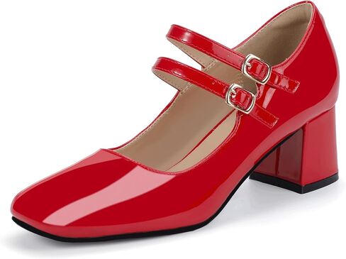 IDIFU IN2 Mary Jane Shoes Women Dress Shoes Women's Pumps Chunky Low Block Heels Square Closed Toe Strappy Wedding Business Bride Comfortable Short Graduation Two Strap Cute Vintage Heels Pumps Shoes in Kuwait