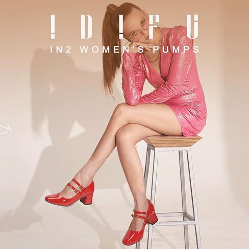 IDIFU IN2 Mary Jane Shoes Women Dress Shoes Women's Pumps Chunky Low Block Heels Square Closed Toe Strappy Wedding Business Bride Comfortable Short Graduation Two Strap Cute Vintage Heels Pumps Shoes in Kuwait