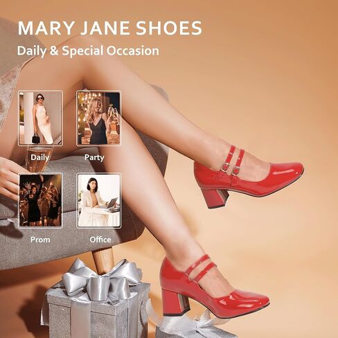 IDIFU IN2 Mary Jane Shoes Women Dress Shoes Women's Pumps Chunky Low Block Heels Square Closed Toe Strappy Wedding Business Bride Comfortable Short Graduation Two Strap Cute Vintage Heels Pumps Shoes in Kuwait