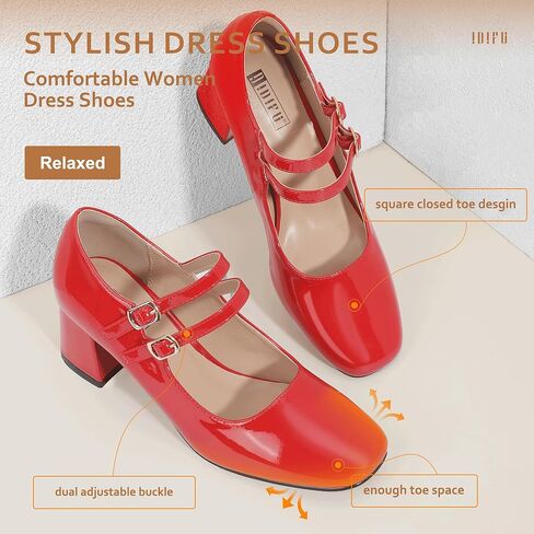 IDIFU IN2 Mary Jane Shoes Women Dress Shoes Women's Pumps Chunky Low Block Heels Square Closed Toe Strappy Wedding Business Bride Comfortable Short Graduation Two Strap Cute Vintage Heels Pumps Shoes in Kuwait